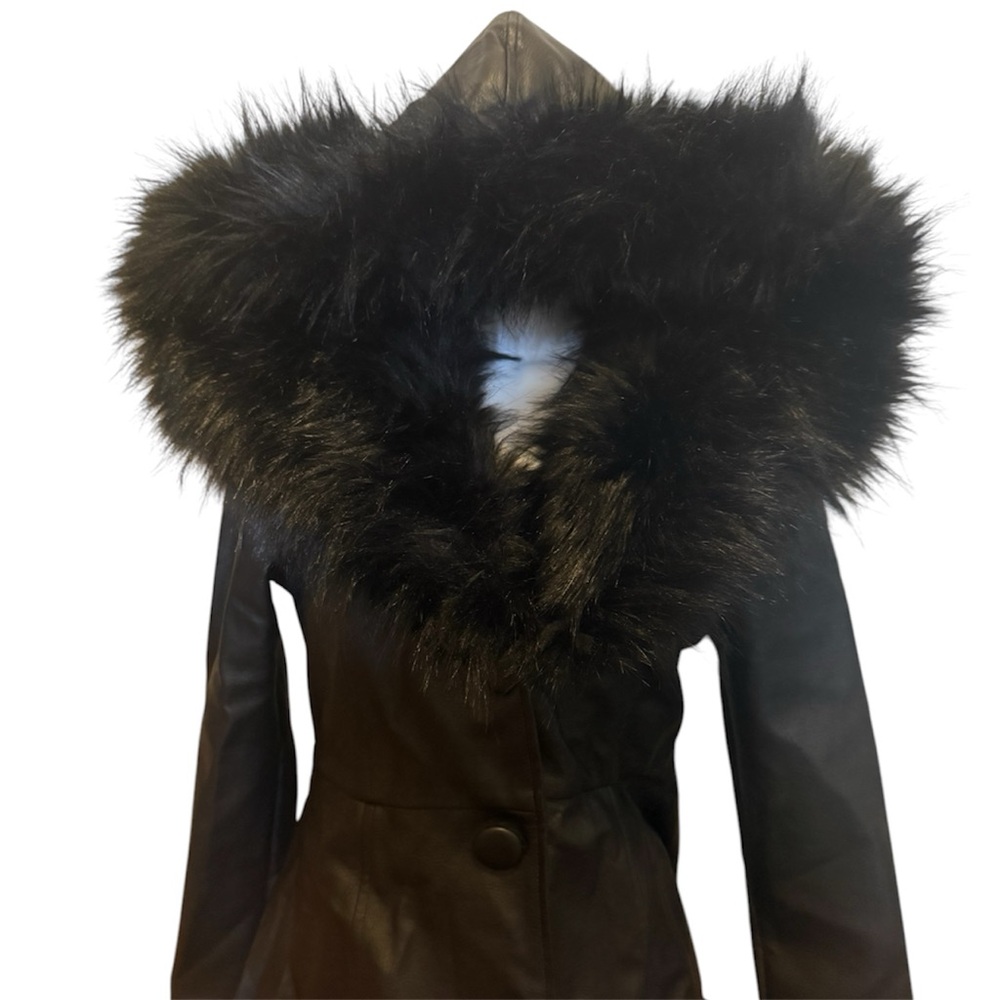 NWT Killstar Liberty faux leather coat with furry hood sz medium.. discontinued